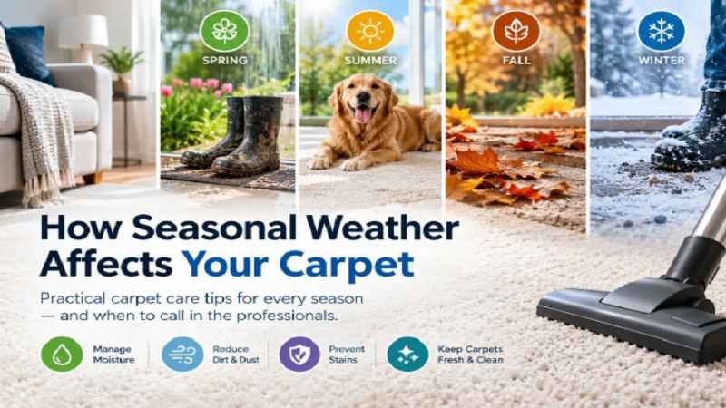 Seasonal carpet care tips for spring rain, summer humidity, fall leaves and winter snow